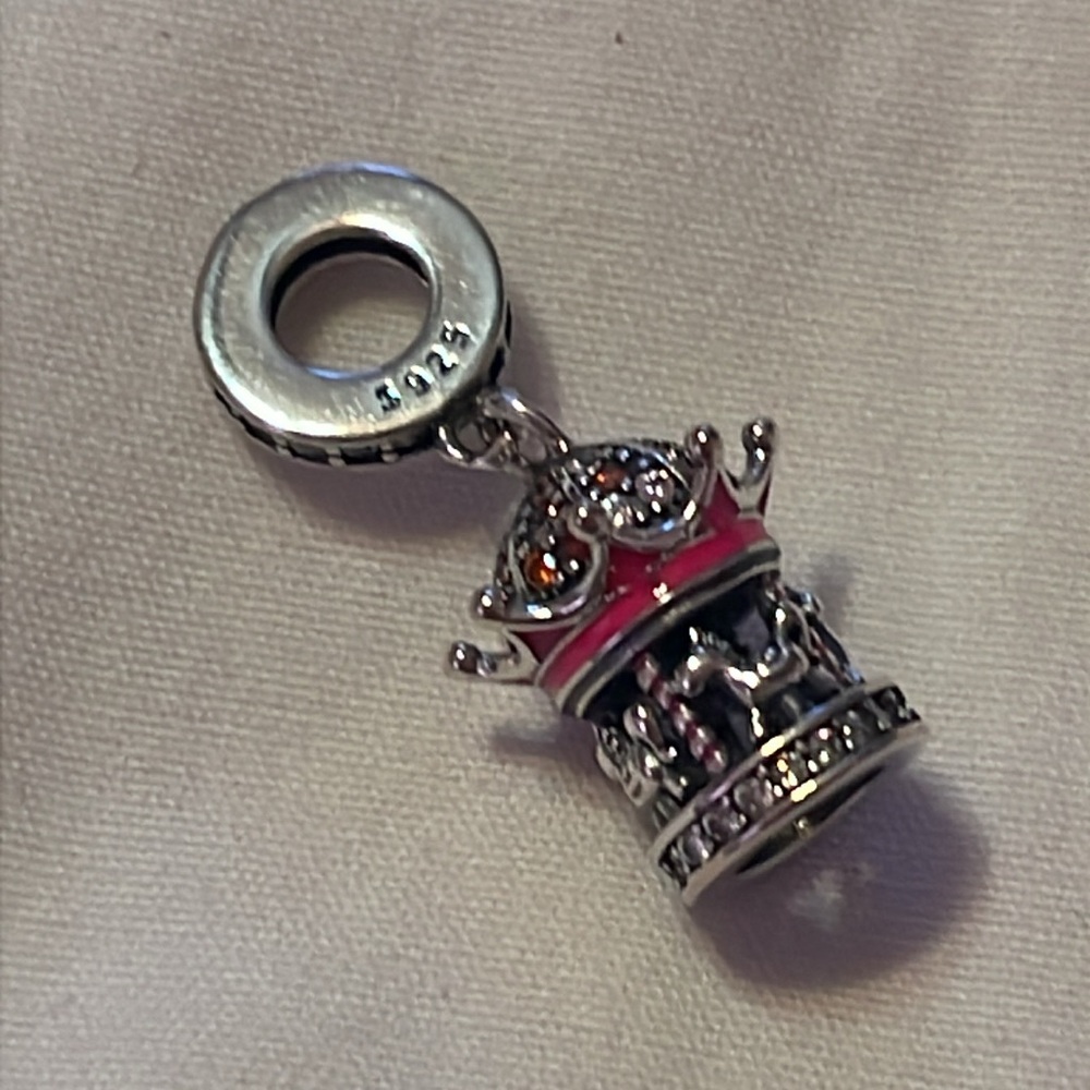 925 Charming Pink and Silver Carousel Charm Pendant - Picture 7 of 7